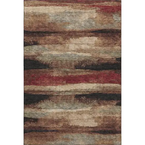 Coffee Burgundy And Beige Abstract Washable Area Rug With UV Protection Photo 6