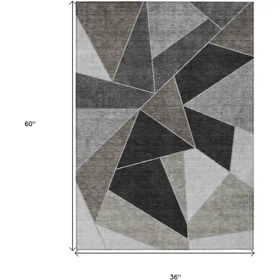 Coffee Charcoal And Gray Geometric Washable Indoor Outdoor Area Rug Photo 3