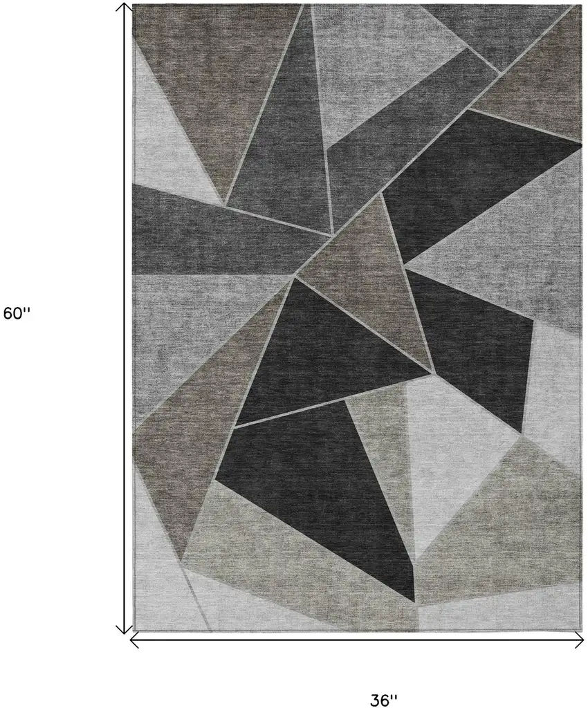 Coffee Charcoal And Gray Geometric Washable Indoor Outdoor Area Rug Photo 3