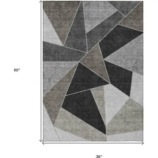 Coffee Charcoal And Gray Geometric Washable Indoor Outdoor Area Rug Photo 3