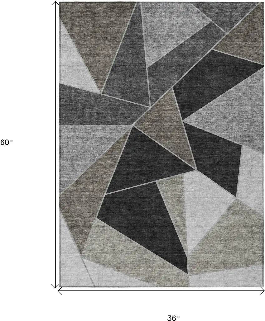 Coffee Charcoal And Gray Geometric Washable Indoor Outdoor Area Rug Photo 3