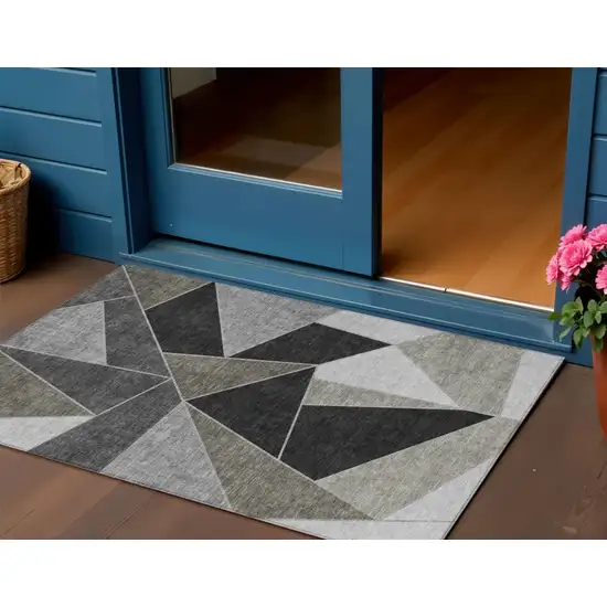 Coffee Charcoal And Gray Geometric Washable Indoor Outdoor Area Rug Photo 1