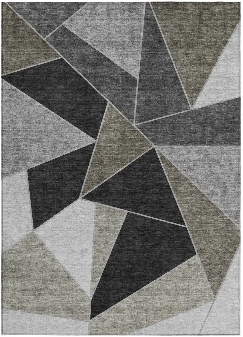 Coffee Charcoal And Gray Geometric Washable Indoor Outdoor Area Rug Photo 7