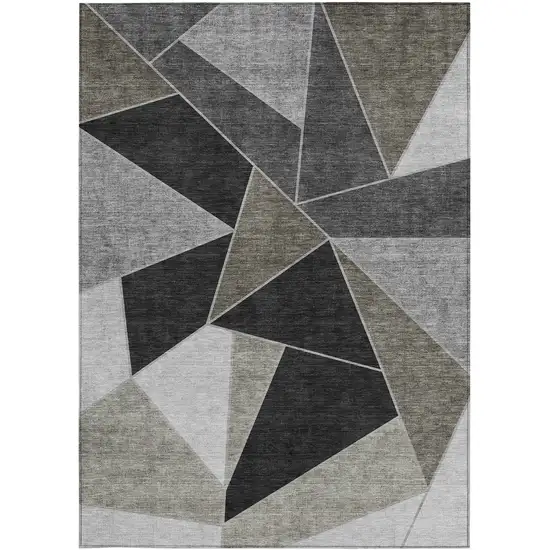 Coffee Charcoal And Gray Geometric Washable Indoor Outdoor Area Rug Photo 6