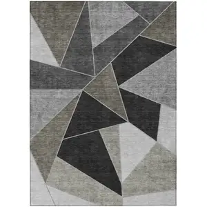Photo of Coffee Charcoal And Gray Geometric Washable Indoor Outdoor Area Rug