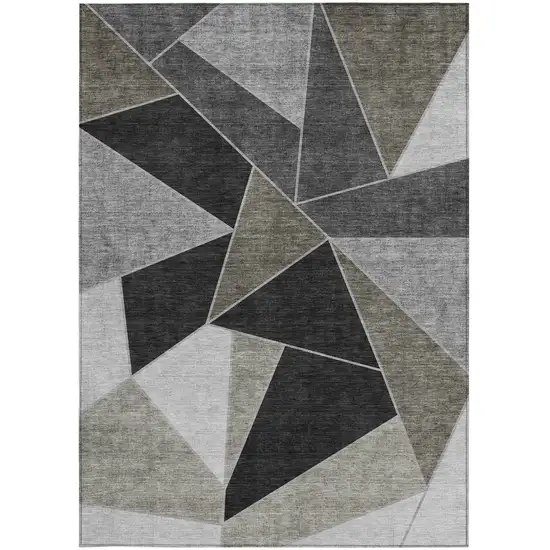 Coffee Charcoal And Gray Geometric Washable Indoor Outdoor Area Rug Photo 8