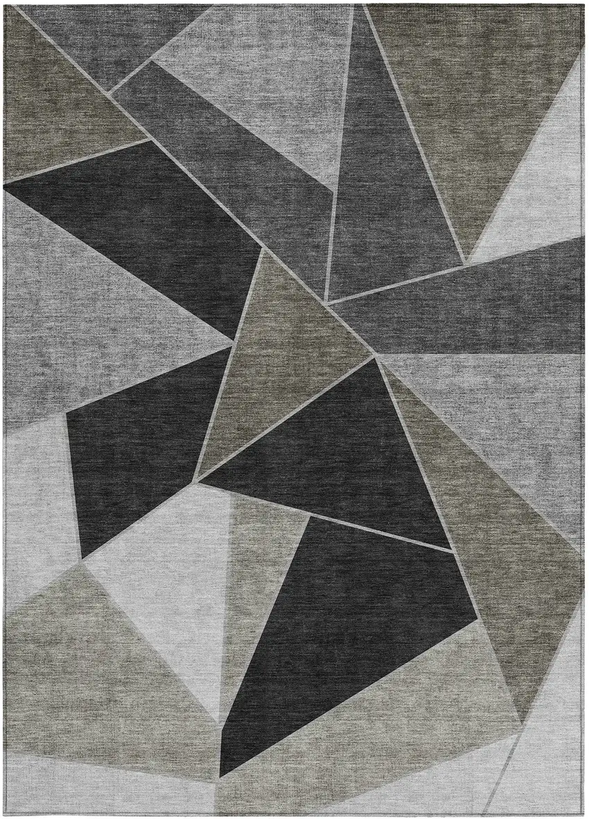 Coffee Charcoal And Gray Geometric Washable Indoor Outdoor Area Rug Photo 8