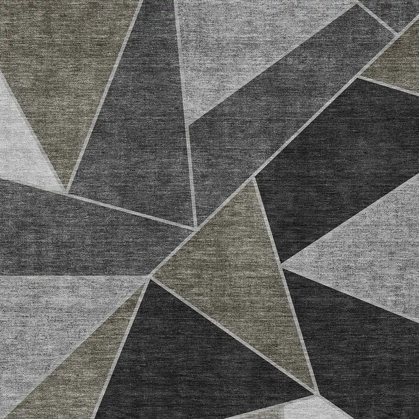 Coffee Charcoal And Gray Geometric Washable Indoor Outdoor Area Rug Photo 5