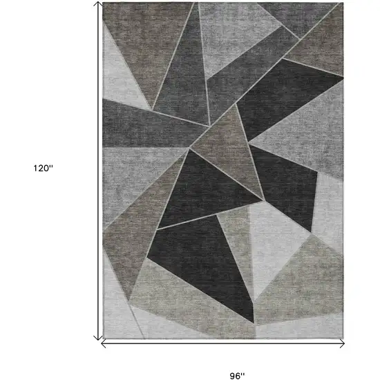 Coffee Charcoal And Gray Geometric Washable Indoor Outdoor Area Rug Photo 3