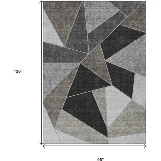 Coffee Charcoal And Gray Geometric Washable Indoor Outdoor Area Rug Photo 3