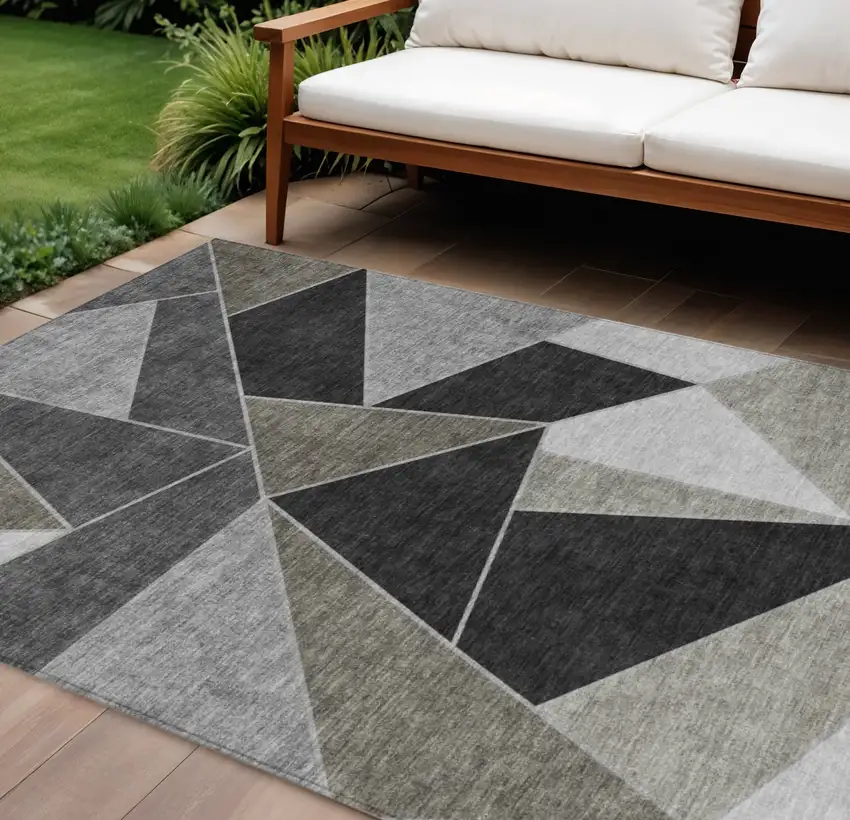 Coffee Charcoal And Gray Geometric Washable Indoor Outdoor Area Rug Photo 1