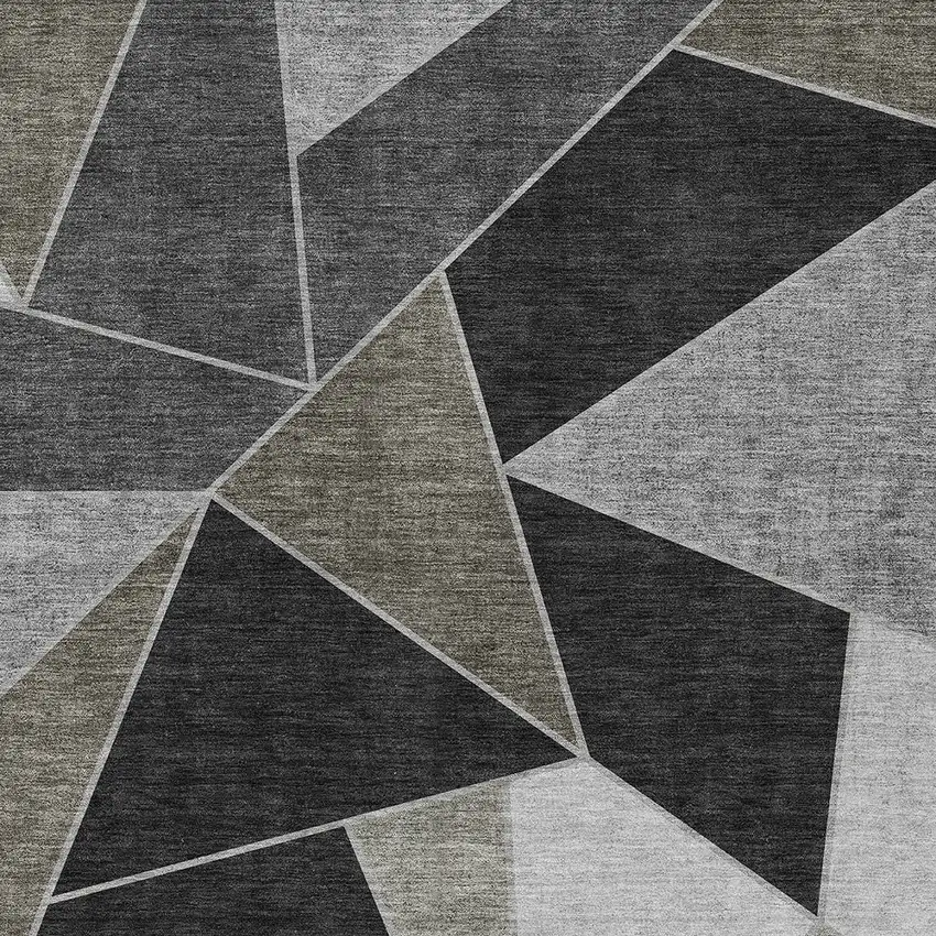 Coffee Charcoal And Gray Geometric Washable Indoor Outdoor Area Rug Photo 7