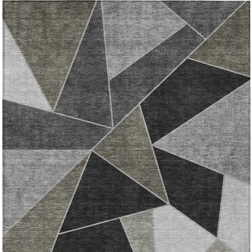 Coffee Charcoal And Gray Geometric Washable Indoor Outdoor Area Rug Photo 6