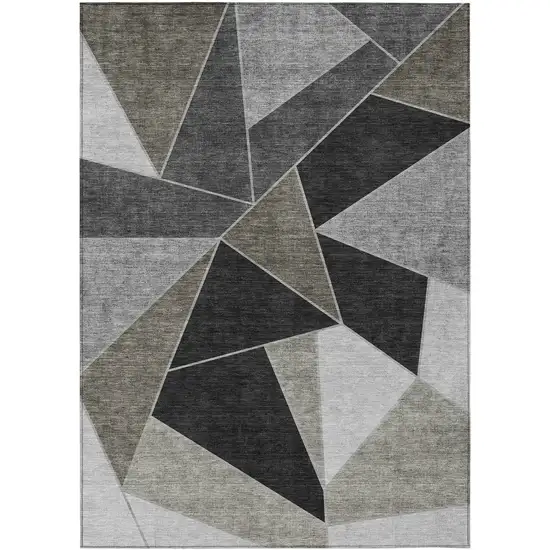 Coffee Charcoal And Gray Geometric Washable Indoor Outdoor Area Rug Photo 1