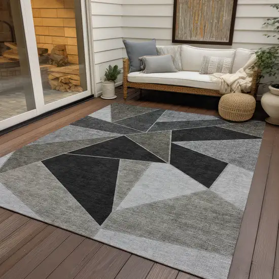 Coffee Charcoal And Gray Geometric Washable Indoor Outdoor Area Rug Photo 7