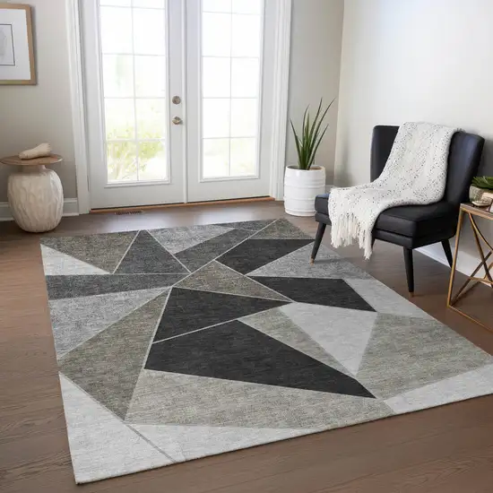 Coffee Charcoal And Gray Geometric Washable Indoor Outdoor Area Rug Photo 8