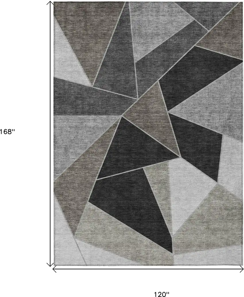 Coffee Charcoal And Gray Geometric Washable Indoor Outdoor Area Rug Photo 3