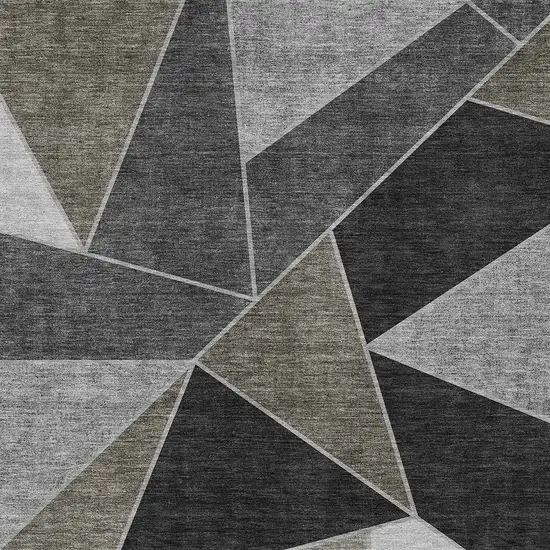 Coffee Charcoal And Gray Geometric Washable Indoor Outdoor Area Rug Photo 5
