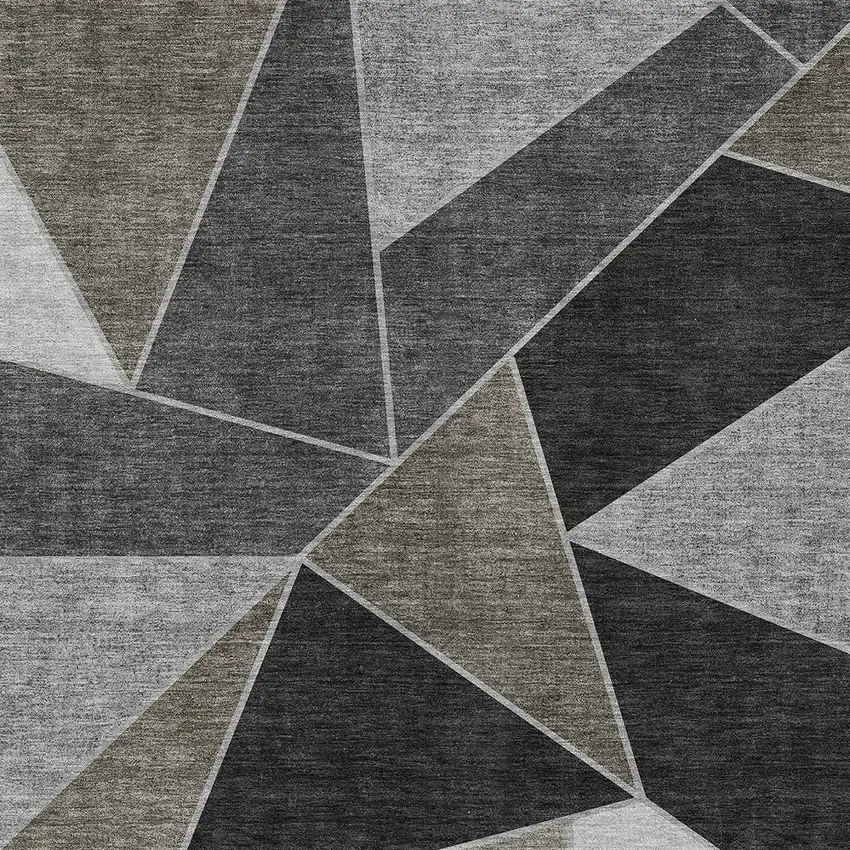 Coffee Charcoal And Gray Geometric Washable Indoor Outdoor Area Rug Photo 5