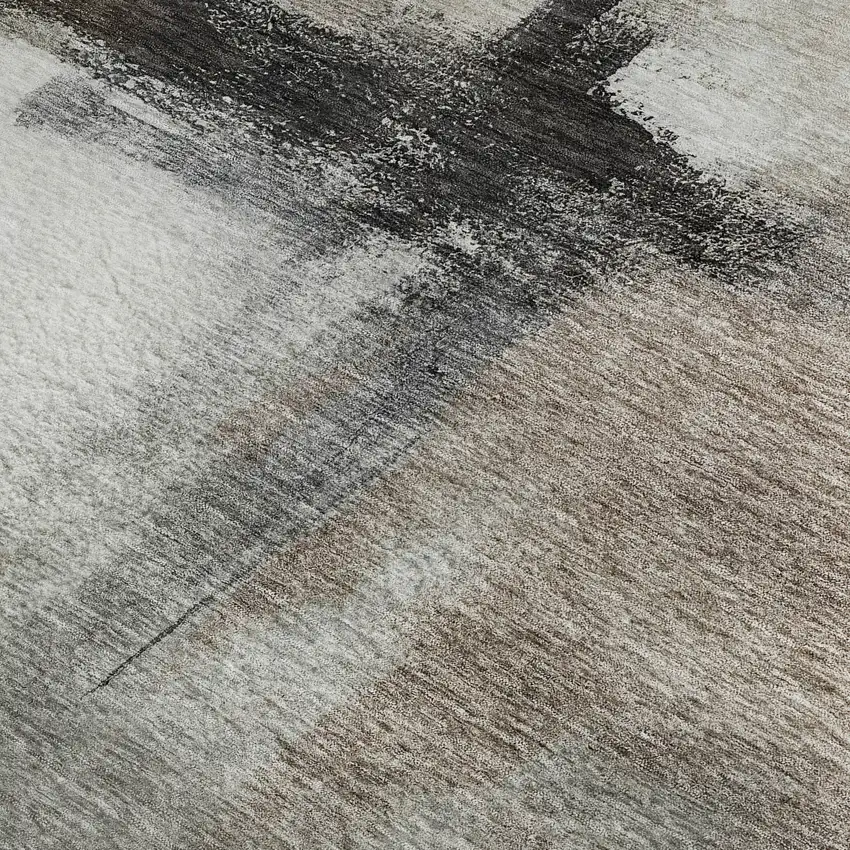 Coffee Charcoal And Ivory Abstract Washable Area Rug With UV Protection Photo 3