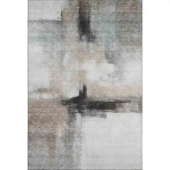 Coffee Charcoal And Ivory Abstract Washable Area Rug With UV Protection Photo 5