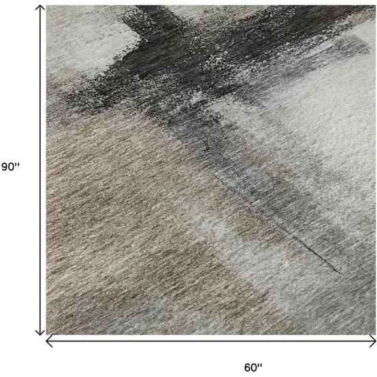 Coffee Charcoal And Ivory Abstract Washable Area Rug With UV Protection Photo 9