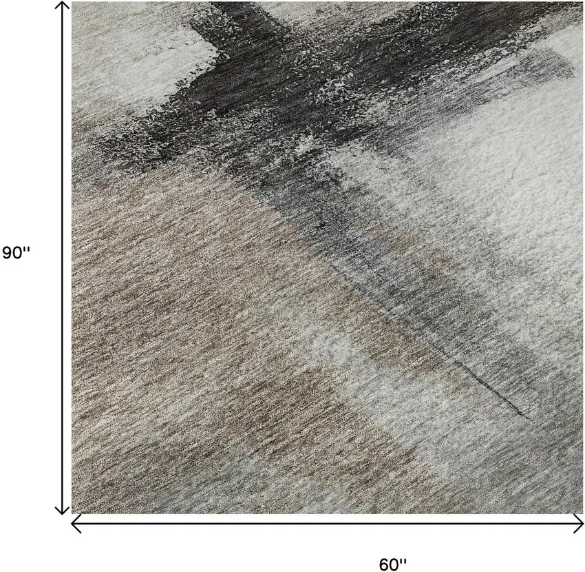 Coffee Charcoal And Ivory Abstract Washable Area Rug With UV Protection Photo 9