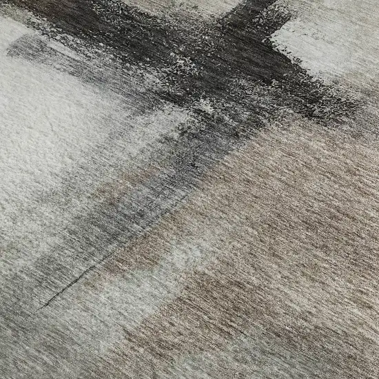 Coffee Charcoal And Ivory Abstract Washable Area Rug With UV Protection Photo 2