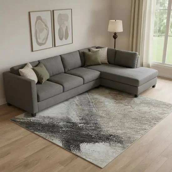 Coffee Charcoal And Ivory Abstract Washable Area Rug With UV Protection Photo 2