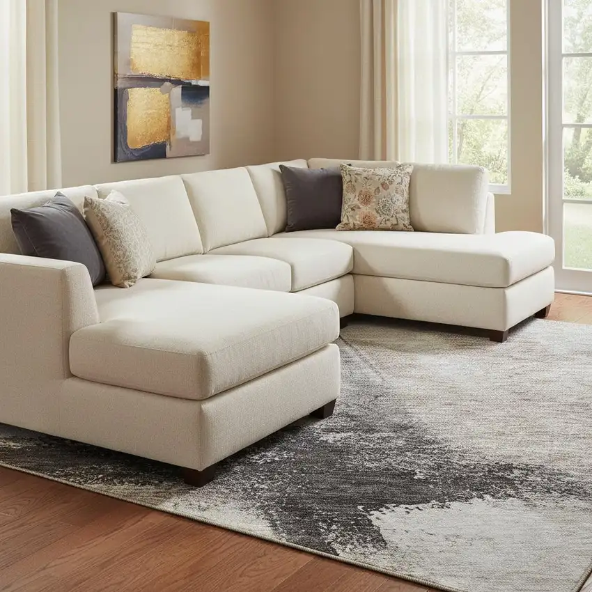 Coffee Charcoal And Ivory Abstract Washable Area Rug With UV Protection Photo 2