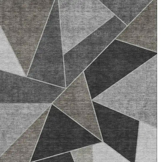 Coffee Charcoal And Ivory Geometric Washable Area Rug With UV Protection Photo 2