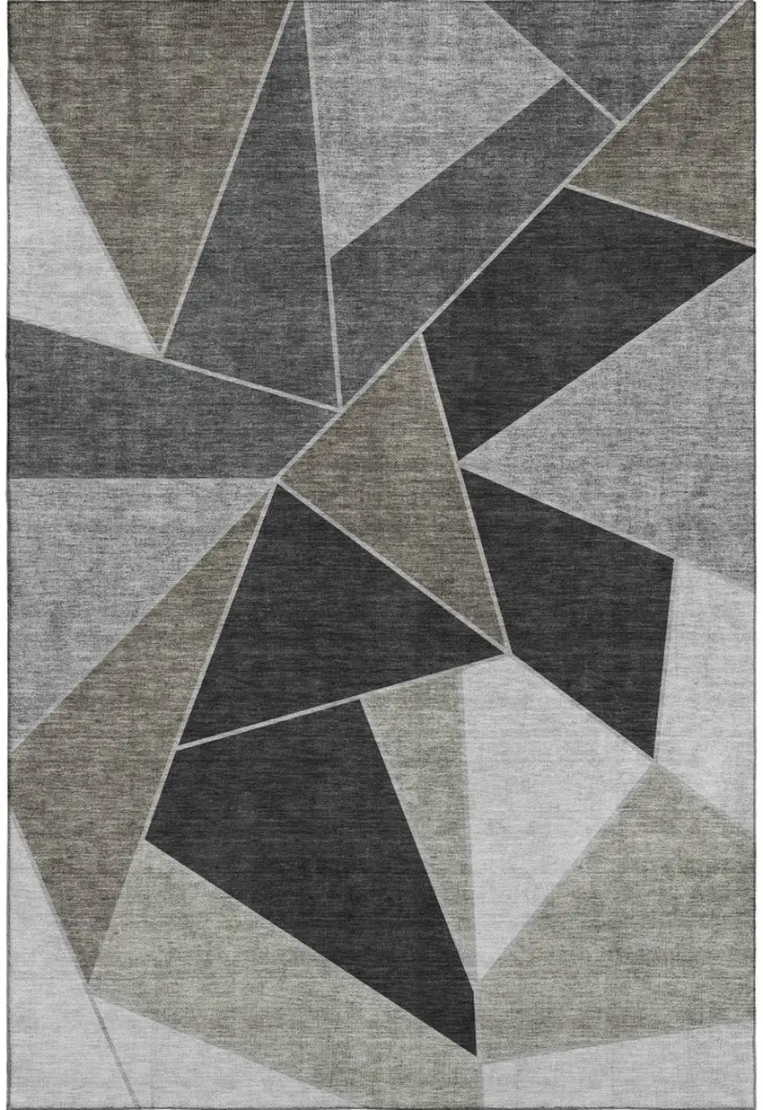 Coffee Charcoal And Ivory Geometric Washable Area Rug With UV Protection Photo 1