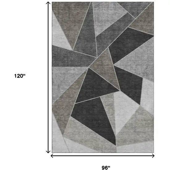 Coffee Charcoal And Ivory Geometric Washable Area Rug With UV Protection Photo 3