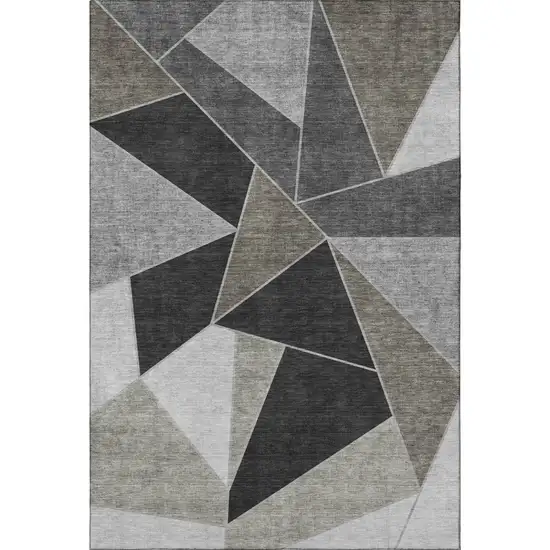 Coffee Charcoal And Ivory Geometric Washable Area Rug With UV Protection Photo 3