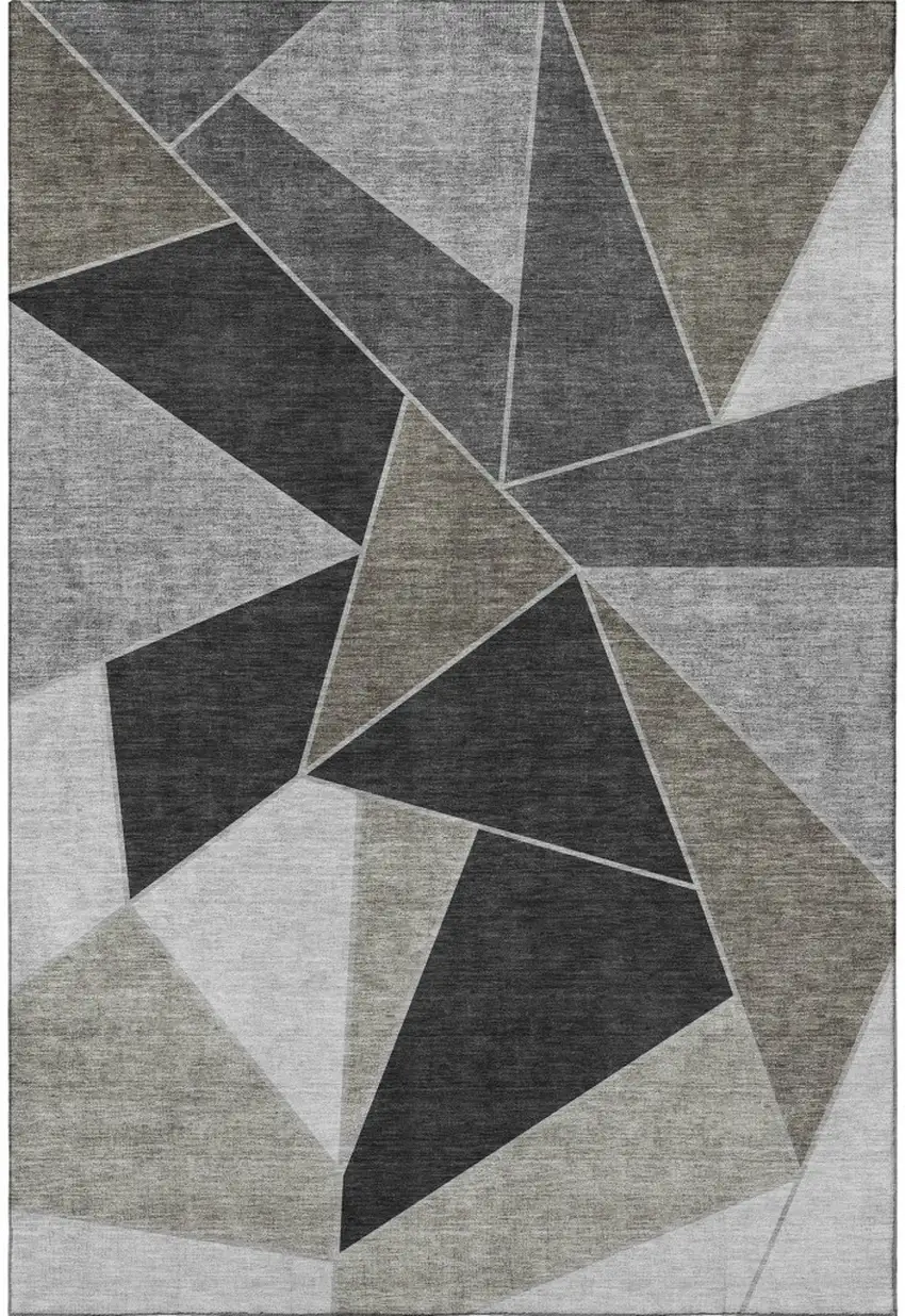 Coffee Charcoal And Ivory Geometric Washable Area Rug With UV Protection Photo 3