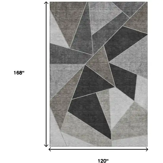 Coffee Charcoal And Ivory Geometric Washable Area Rug With UV Protection Photo 3