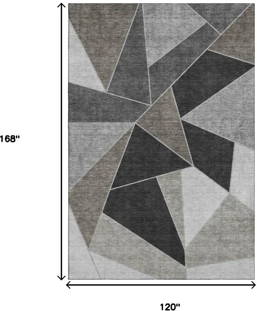 Coffee Charcoal And Ivory Geometric Washable Area Rug With UV Protection Photo 3