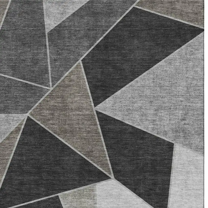 Coffee Charcoal And Ivory Geometric Washable Area Rug With UV Protection Photo 2