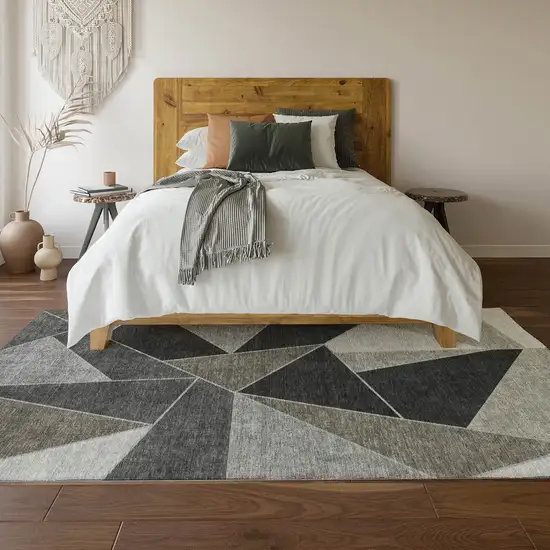 Coffee Charcoal And Ivory Geometric Washable Area Rug With UV Protection Photo 7