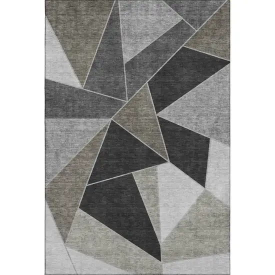 Coffee Charcoal And Ivory Geometric Washable Area Rug With UV Protection Photo 1