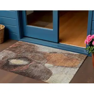 Photo of Coffee Copper And Beige Abstract Washable Indoor Outdoor Area Rug
