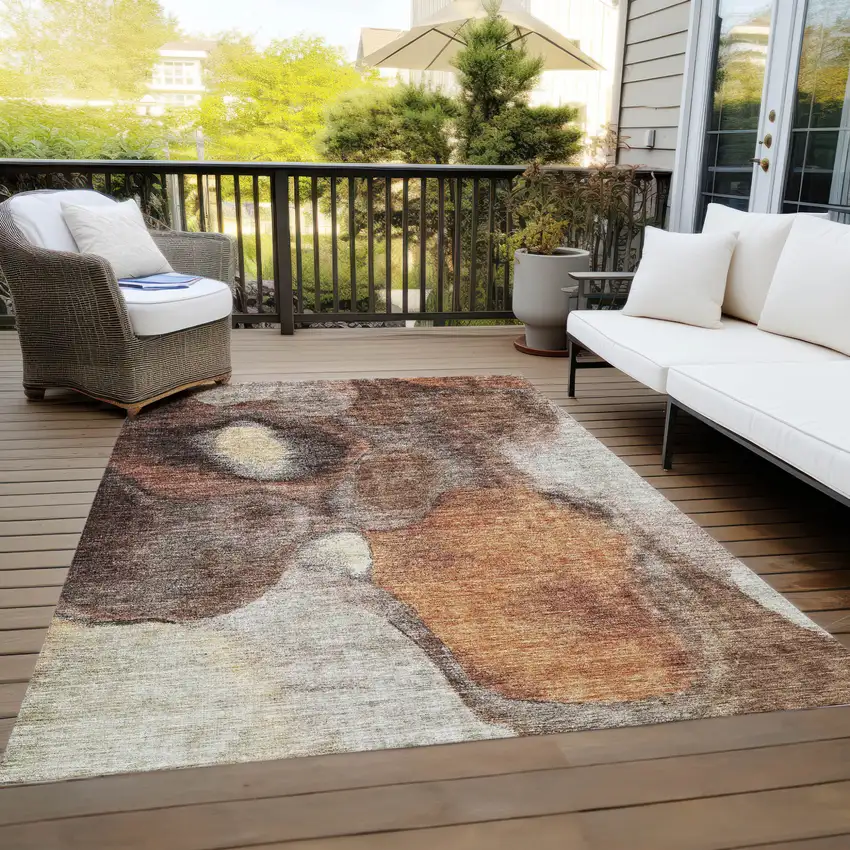 Coffee Copper And Beige Abstract Washable Indoor Outdoor Area Rug Photo 9