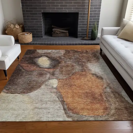 Coffee Copper And Beige Abstract Washable Indoor Outdoor Area Rug Photo 7