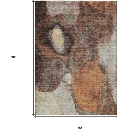 Coffee Copper And Beige Abstract Washable Indoor Outdoor Area Rug Photo 9