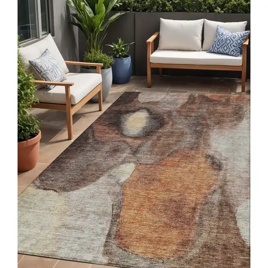 Coffee Copper And Beige Abstract Washable Indoor Outdoor Area Rug Photo 1