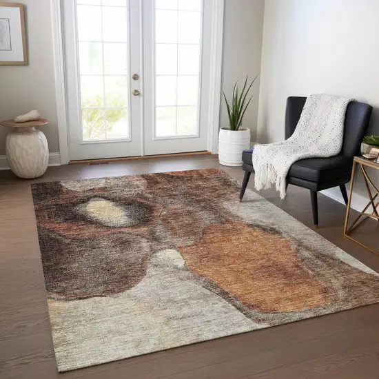 Coffee Copper And Beige Abstract Washable Indoor Outdoor Area Rug Photo 6