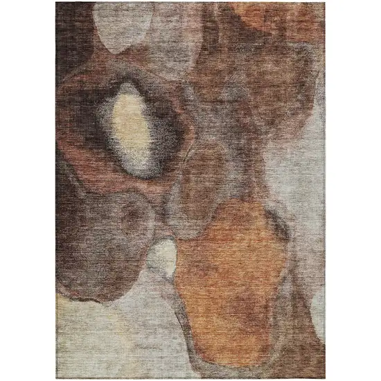 Coffee Copper And Beige Abstract Washable Indoor Outdoor Area Rug Photo 1