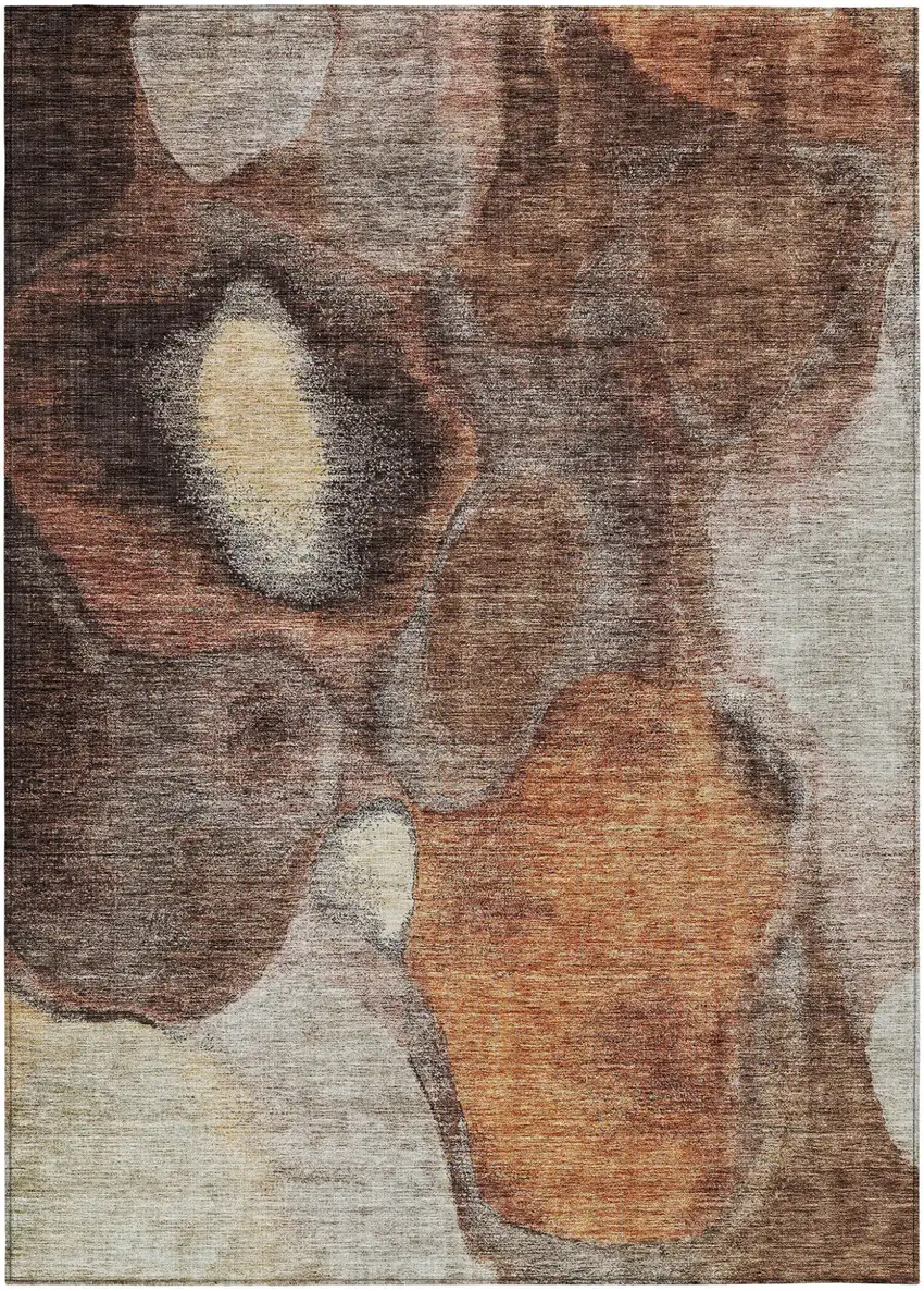 Coffee Copper And Beige Abstract Washable Indoor Outdoor Area Rug Photo 1