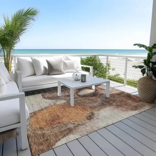 Coffee Copper And Beige Abstract Washable Indoor Outdoor Area Rug Photo 8