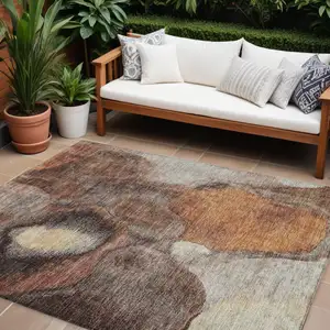Photo of Coffee Copper And Beige Abstract Washable Indoor Outdoor Area Rug